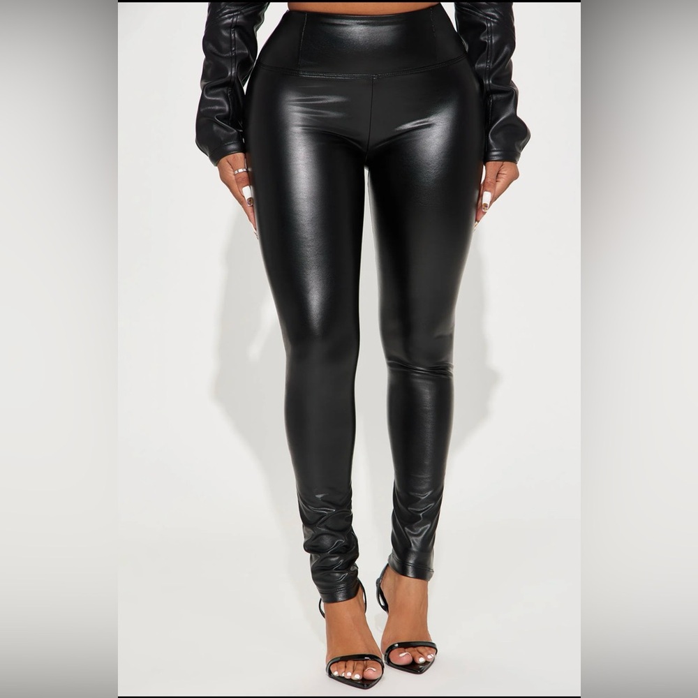 Brand from fashion nova high rise faux leather tummy tuck leather leggings
